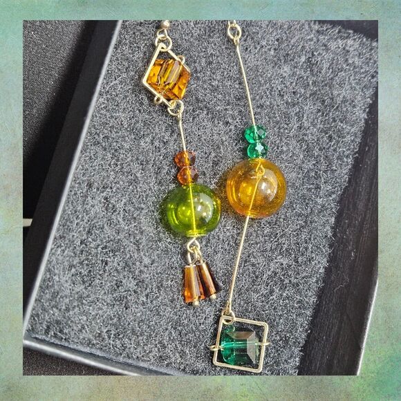 Original Blown Bubble Glass Dangle Earrings Women Fashion Goldtone Earth Tones - Picture 3 of 12